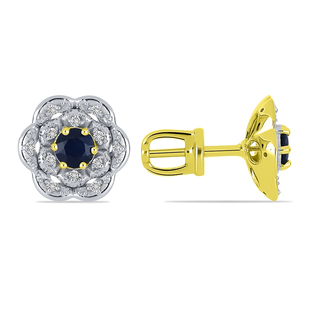 Náušnice zo žltého zlata s kameňmi ZAFÍR, DIAMANT