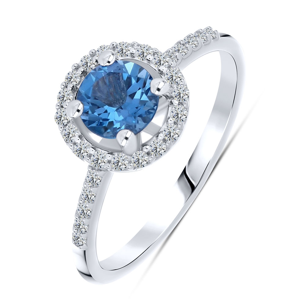Prsteň zo striebra s kameňmi Topás SWISS BLUE, SYN ZIRKÓN 5A- BIELY