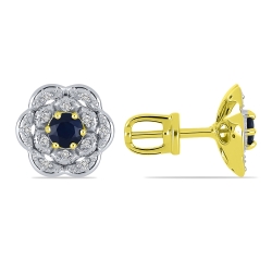 Náušnice zo žltého zlata s kameňmi ZAFÍR, DIAMANT